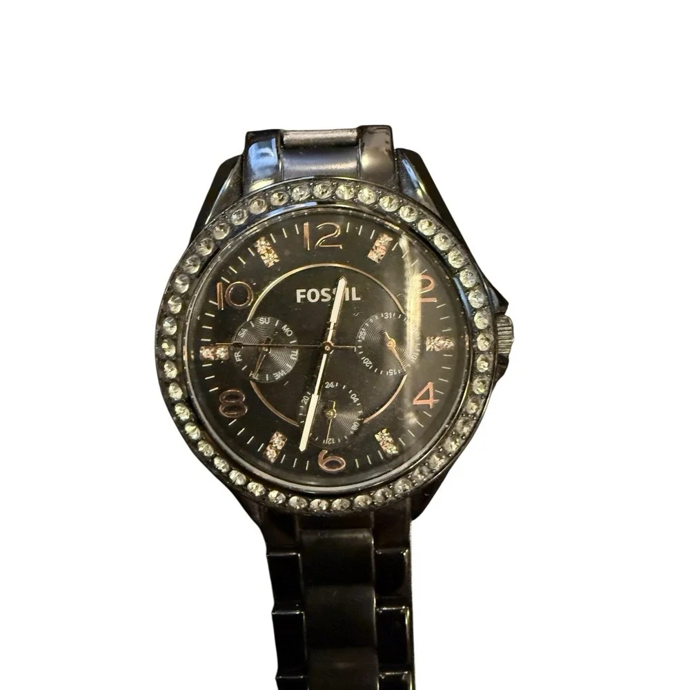 FOSSIL RILEY Multi-Function Black Dial St. Steel Women's Watch ES3644‎ Read